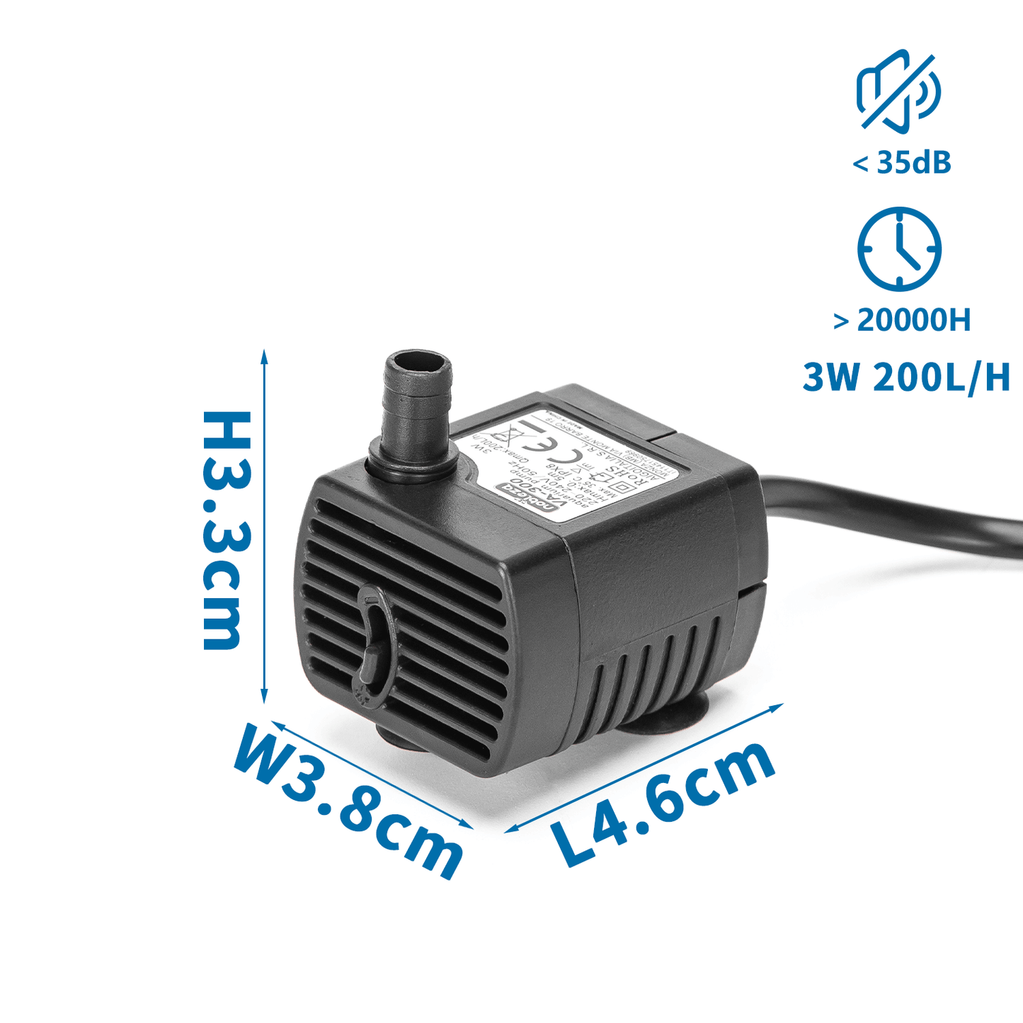 Pompe submersible pour aquarium 200L/heure