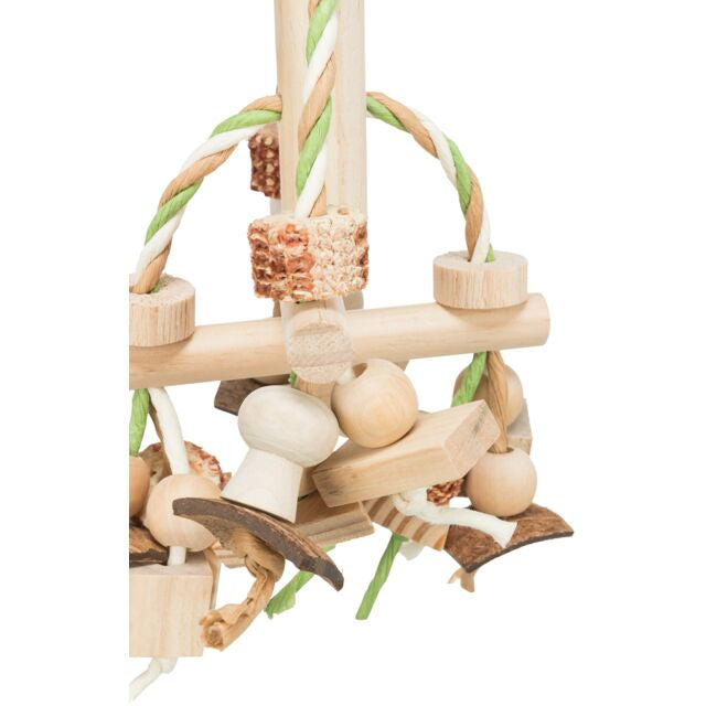 Jouet en bois avec bandes en papier pour oiseau