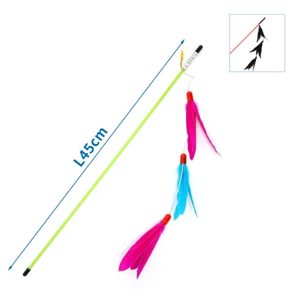 Jouet pour chat avec bâton et 3 plumes